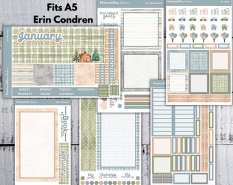 A5 JANUARY '24 WINTER WOODLAND Monthly Sticker Kit for Erin Condren A5 LifePlanner | Month View | Dashboard | Notes Page