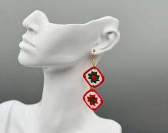 100% Handmade Micro Crochet Christmas Dangle Earrings/Christmas Gifts/Special Gifts/Silver/14k Gold Plated/Handmade jewelry/Ship from US