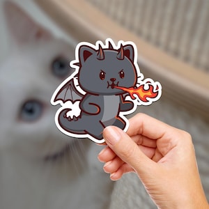 Dragon Kitty Cat Vinyl Sticker, Fantasy Cat Journal Stickers, Kawaii Cat Hydroflask Sticker, Whimsical Cat Laptop Sticker, Durable
