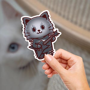 Black Metal Gitarristin Kitty / Katze Aufkleber / Vinyl / Journaling / Scrapbooking / Wasserdicht / Wasserflasche / Hochwertig / Tierliebhaber