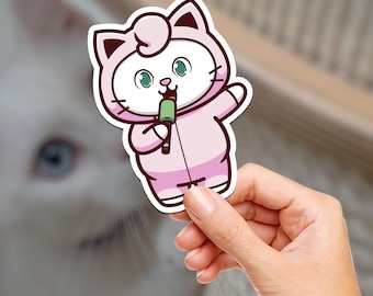 Adesivo de vinil rosa de gatinho estilo anime, à prova d'água e com design kawaii.