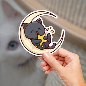 Cute Moon Cuddles Stars Kitty / Water Bottle Sticker / Journaling / Scrapbooking / Vinyl Sticker / Laptop / Phone / Waterproof / Adorable