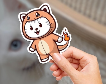Adesivo de vinil à prova d'água com gatinho lagarto de fogo laranja