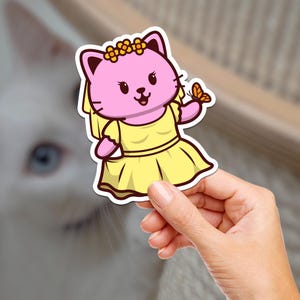 Gelbe Prinzessin Kitty / Girly Prinzessin / Katze / Hydroflask Aufkleber / Journaling / Scrapbooking / Vinyl-Aufkleber / Laptop / Telefon / Wasserdicht