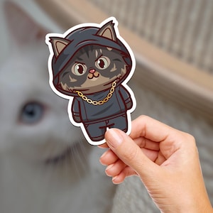 Gangster Kitty mit Kapuze und Kette / Katze / Wasserflasche / Journaling / Scrapbooking / Vinyl Aufkleber / Laptop / Telefon / Wasserdicht