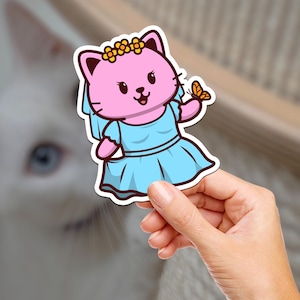 Blaue Prinzessin Kitty / Girly Prinzessin / Katze / Hydroflask Aufkleber / Journaling / Scrapbooking / Vinyl Aufkleber / Laptop / Telefon / Wasserdicht