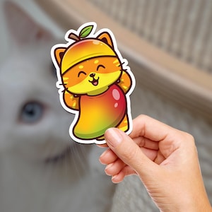 Mango Orange Kitty / Cat Fruit / Cat / Water Bottle Sticker / Journaling / Scrapbooking / Vinyl Sticker / Laptop / Phone / Waterproof