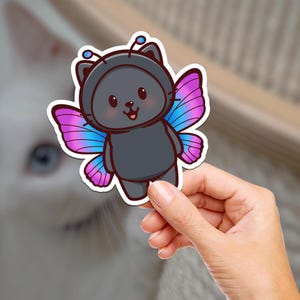 Black Butterfly Kitty / Cat Sticker / Vinyl Sticker / Water Bottle / Journaling / Scrapbooking / Vinyl Sticker / Laptop / Phone / Waterproof