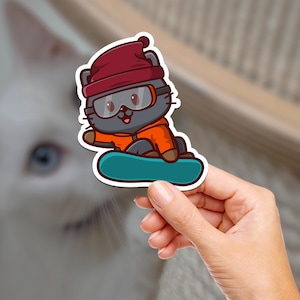 Snowboarding Kitty Cat Dude / Katzenaufkleber / Vinyl / Journaling / Scrapbooking / Wasserdicht / Wasserflasche / Hochwertig / Tierliebhaber