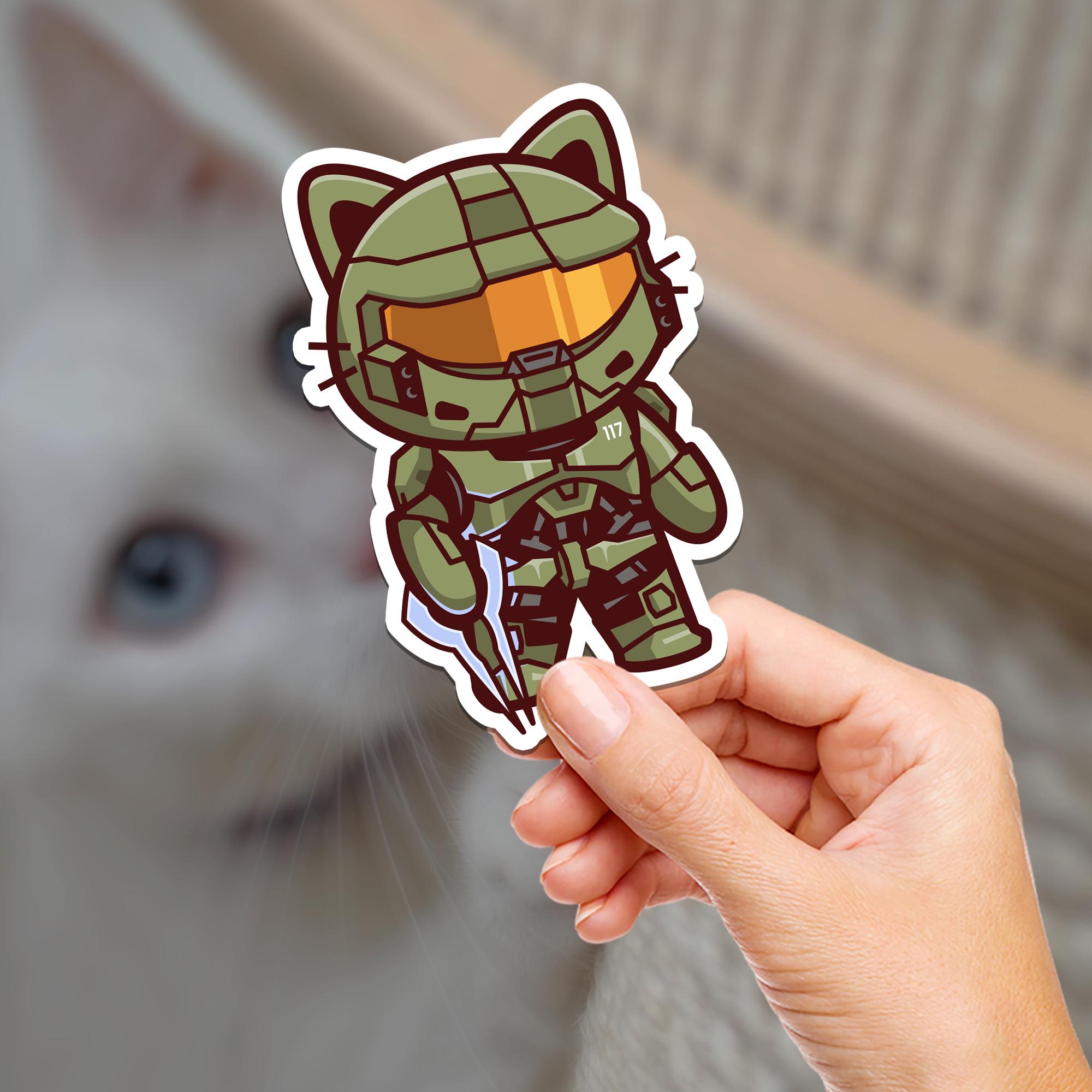 halo cat helmet icon Master Kitty Chief Vinyl Sticker - Waterproof Cat Laptop Decal