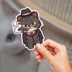 Mafia Mob Boss Kitty / Katze / Wasserflasche / Journaling / Scrapbooking / Vinyl Aufkleber / Laptop / Telefon / Wasserdicht / Rauchende Kitty Katze