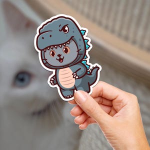Grey Monster Kitty / Cat / Water Bottle / Journaling / Scrapbooking / Vinyl Sticker / Laptop / Phone / Waterproof / Kawaii / Japanese