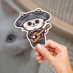 Calaveras Kitty/Dia de los Muertos kater/kat sticker/vinyl sticker/hydroflask/fles water sticker/dag van de dode kunst