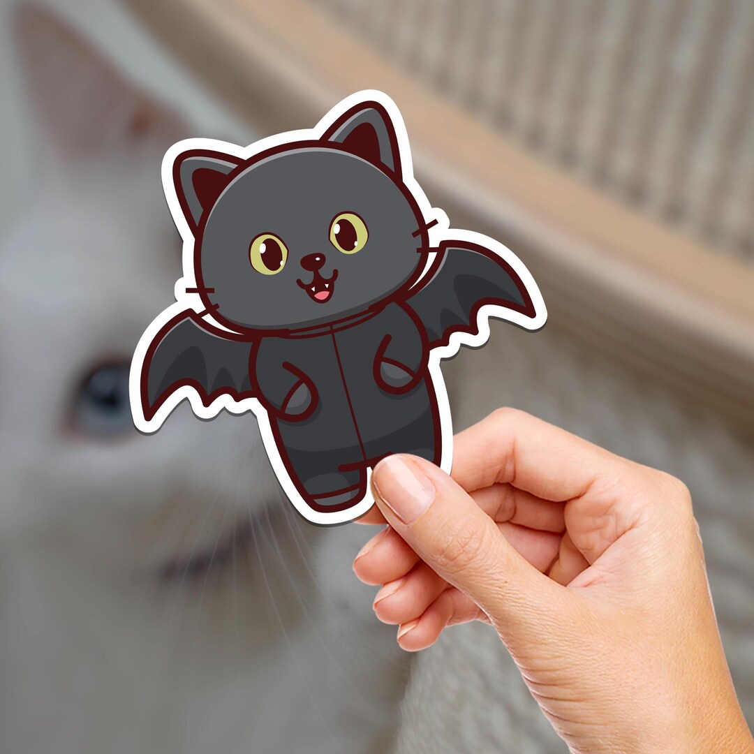 Black Bat Kitty Waterproof Vinyl Sticker - Etsy