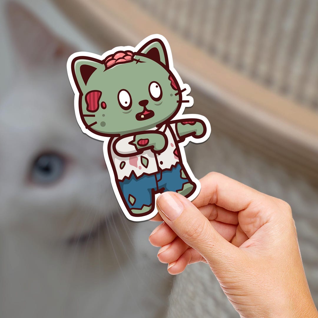 Zombie Kitty Cat Vinyl Sticker, Spooky Halloween Horror Creepy Cat ...