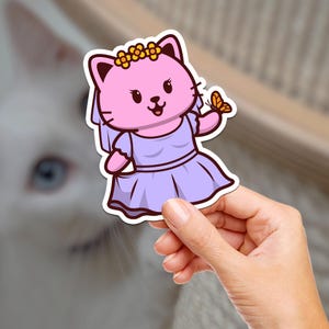 Princesse Kitty violette / Autocollants pour bouteille d'eau / Carnets de notes / Carnets de notes / Scrapbooks / Autocollant en vinyle / Ordinateur portable / Téléphone / Imperméable / Chats