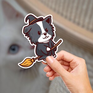 Border Collie Hexe Wasserfester Vinyl-Aufkleber: Laptop, Hydroflask