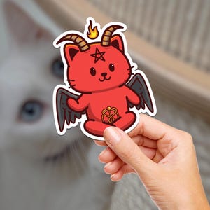 Demon Occult Kitty Cat Vinyl Sticker, Halloween Cat Sticker, Monster Cat Water Bottle Hydroflask Sticker, Stationery Sticker, Cat Lovers