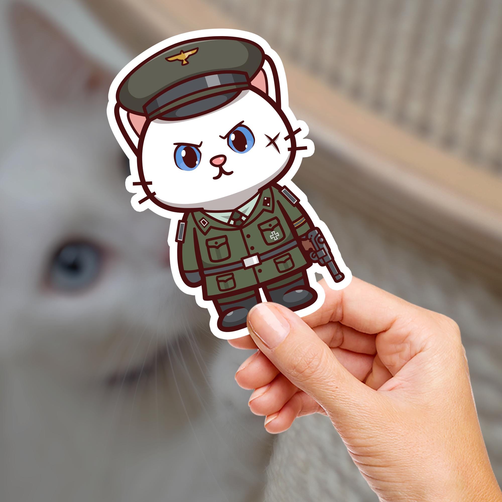 Luger Sticker WWII German Officer Luger Kitty Cat Vinyl Sticker: Waterproof Laptop ...