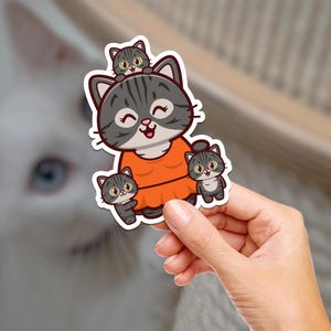Mom Kitty en haar drie kleine baby's / kat / sticker waterfles / journaling / scrapbooking / vinylsticker / laptop / telefoon / waterdicht