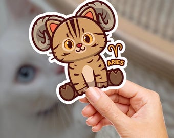 Aries Kitty Cat Vinyl Sticker: Waterproof Astrology Decal