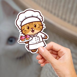 Bakery Kitty / Katze / Wasserflasche / Journaling / Scrapbooking / Vinyl Aufkleber / Laptop / Telefon / Wasserdicht / Koch / Köche / Cupcakes