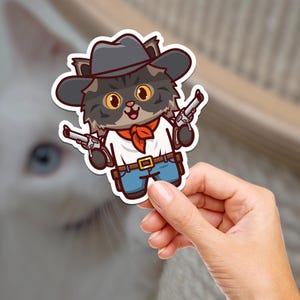 Chatons de cow-boy hors-la-loi de l'ouest / Chat / Tenir un journal / Scrapbooking / Autocollant en vinyle / Ordinateur portable / Téléphone / Autocollants imperméables / Bouteilles d'eau