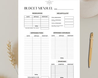 Budget planner to print in French followed by monthly financial, possibility of using it with goodnotes A4 format, budget planner