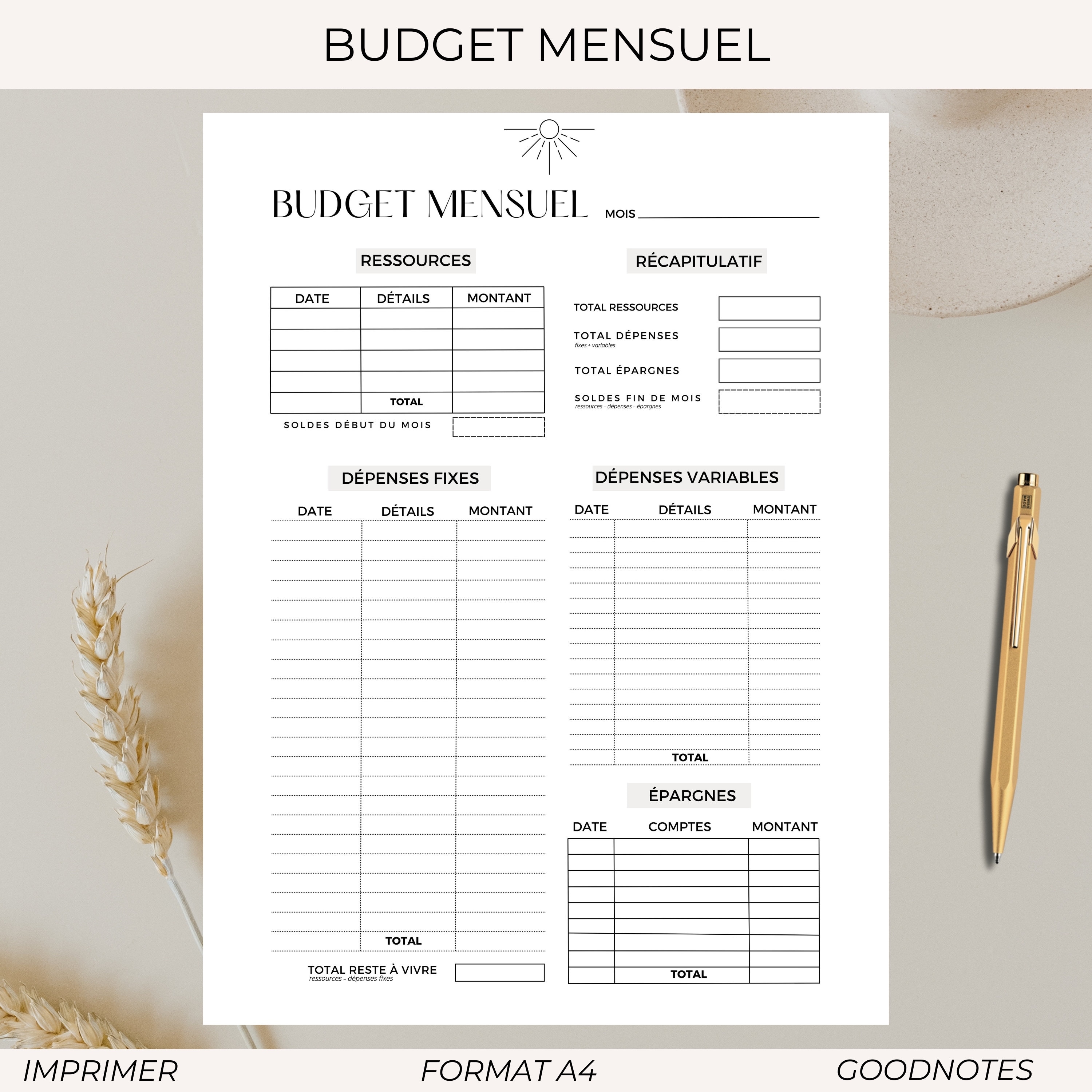 Agenda budget: Budget Planner français non daté sur 12 mois