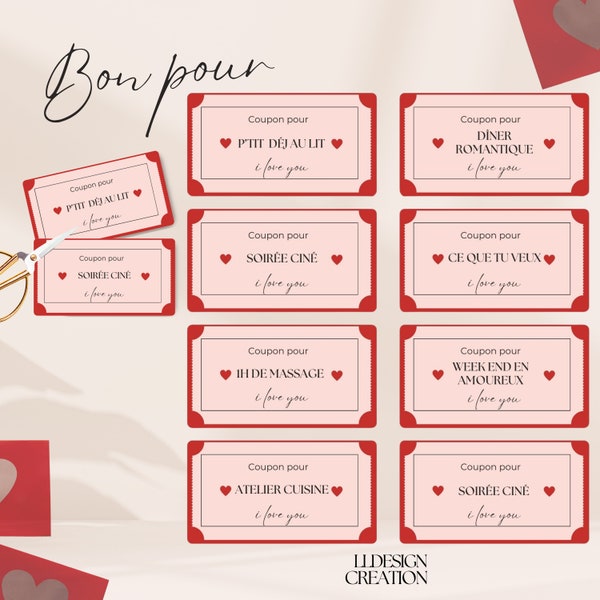 Coupon d’amour à imprimer, Love, St Valentin, Bon pour, couple, mariage, Idées de cadeaux à offrir, défis couple, à imprimer soi même