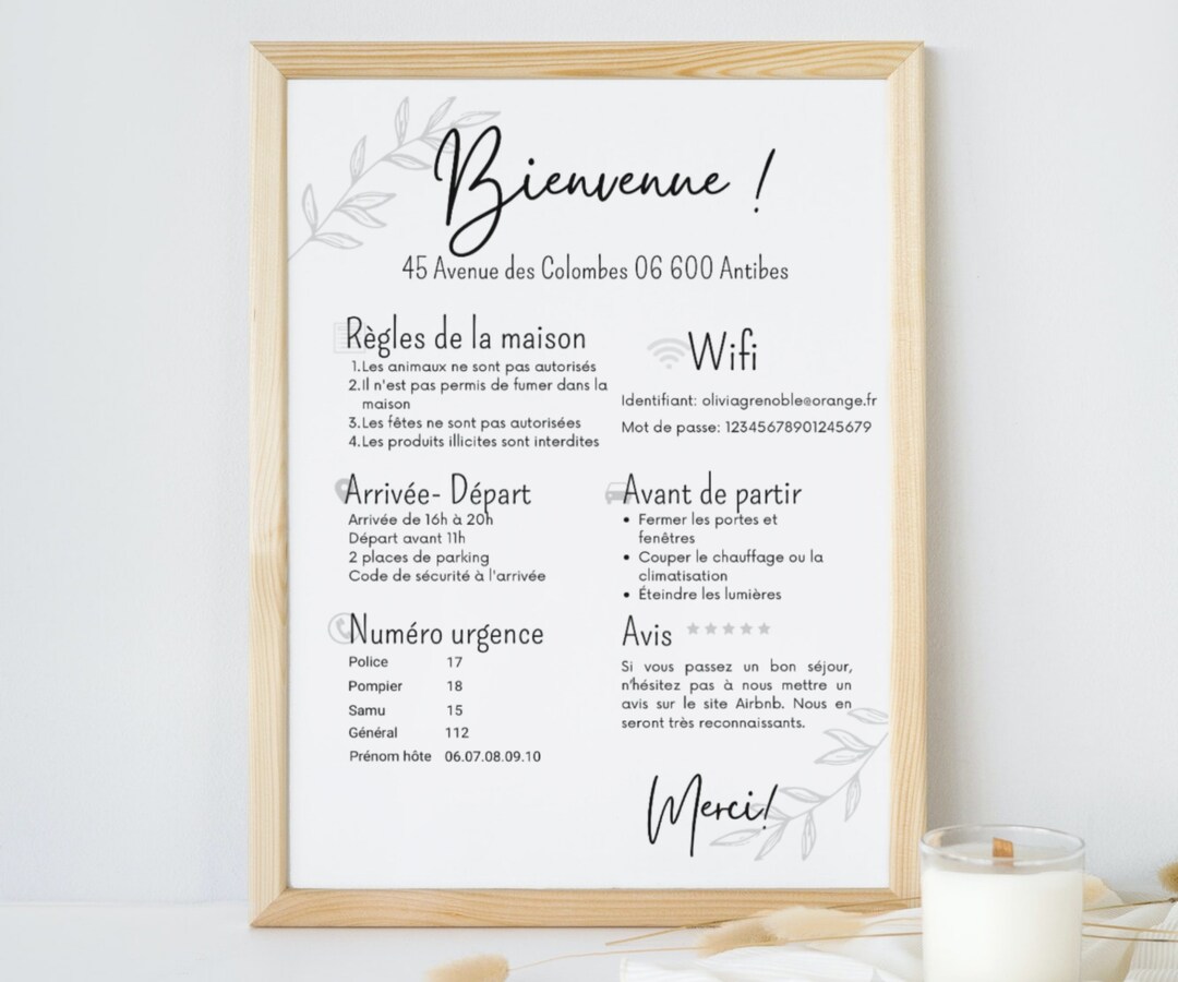 Affiche Bienvenue Airbnb Airbnb Français Formats A3a4a5 Etsy