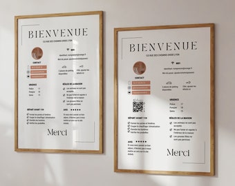 Affiche de bienvenue Airbnb en français |  2 affiches format A4 | Panneau accueil location saisonnière personnalisable sur canva