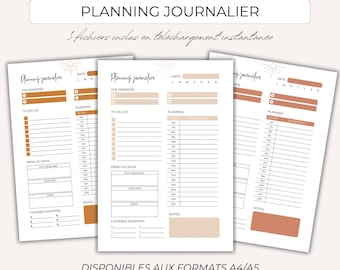 Daily planner, Planner in French, Undated daily planner with schedule, for Goodnotes or to print, A4 and A5,