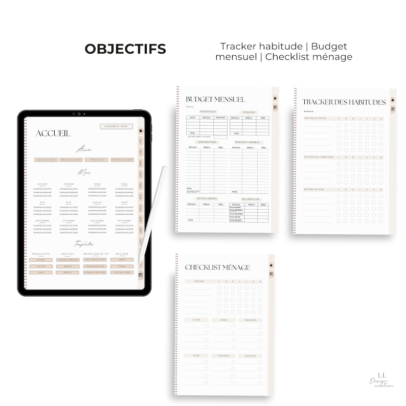 Planner digital 2024 en français Planificateur numérique 50 pages avec des liens hypertextes pour GoodNotes ou autres applications Pdf image 8