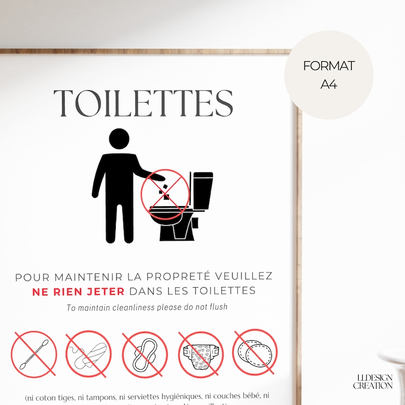 Affiches pour toilettes Ne rien jeter dans les toilettes Airbnb à imprimer pour invités Poster
