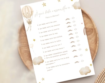 French Baby Shower Game - Bear Theme | Who will the baby look like? Dad or Mom? | Baby shower activity | Printable PDF