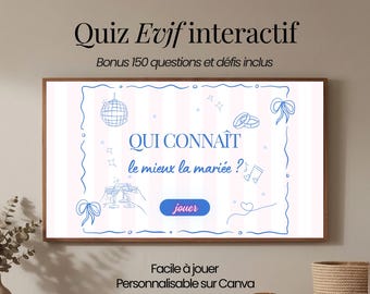 Interactive bachelorette party quiz, original bachelorette party game, who knows the bride best, customizable bachelorette party entertainment (Canva)