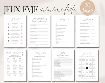 Bachelorette Party Games - Minimalist Theme | Pack of 20 Bachelorette Party Games in French | Bachelorette Party Activities | Printable Bachelorette Party Kit | Customizable on Canva