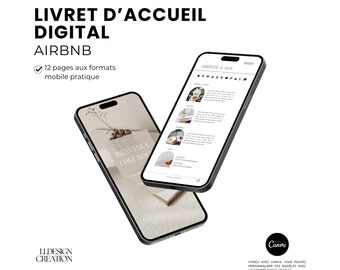 Airbnb Livret d'accueil digital numérique |  Modèle guide mobile en français 12 pages | Hôtel, chambre d'hôtes, gîtes, location saisonnière