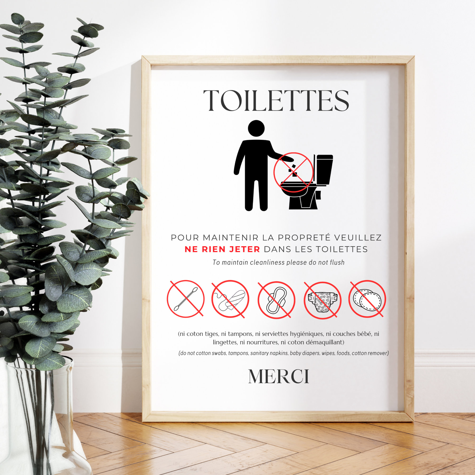 Affiches pour toilettes Ne rien jeter dans les toilettes Airbnb à imprimer pour invités Poster