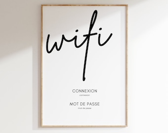 Airbnb Affiche Wifi Français, Panneau Wifi à personnaliser sur Canva, Format A4, Airbnb Template Canva