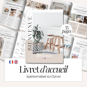 Broszura powitalna Airbnb | Szablon księgi powitalnej | Francuski angielski | Przewodnik powitalny dla osób wynajmujących sezonowo | Szablon Canva