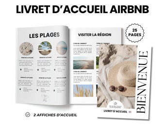 Livret d'accueil Airbnb Plage français 25 pages, Guide Bienvenue Location saisonnière, Affiches d'accueil, Template Canva à personnaliser