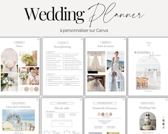 Wedding Planner | French Wedding Planner | Wedding Organization | Seating Plan, Checklist, Budget | Customizable Canva Template