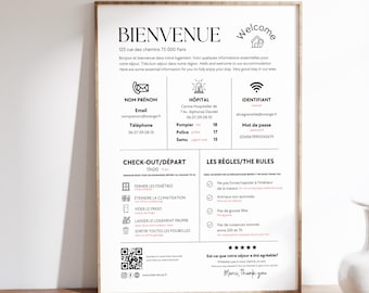 Customizable Airbnb welcome sign in French and English on Canva, Welcome sign for vacation rentals