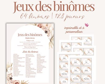 Boho Wedding Matching Game to Print | Entertainment for 128 Guests | Original Wedding Game | Christening Party | Editable Canva