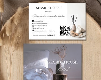 Carte de visite AIRBNB Qr code business card,  Template Canva à personnaliser, Airbnb carte de visite tendance et moderne