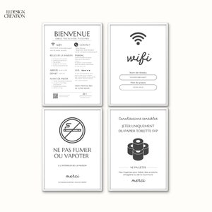 4 carteles de Airbnb en francés, letreros de bienvenida, plantilla personalizable para carteles de alquiler vacacional en Canva