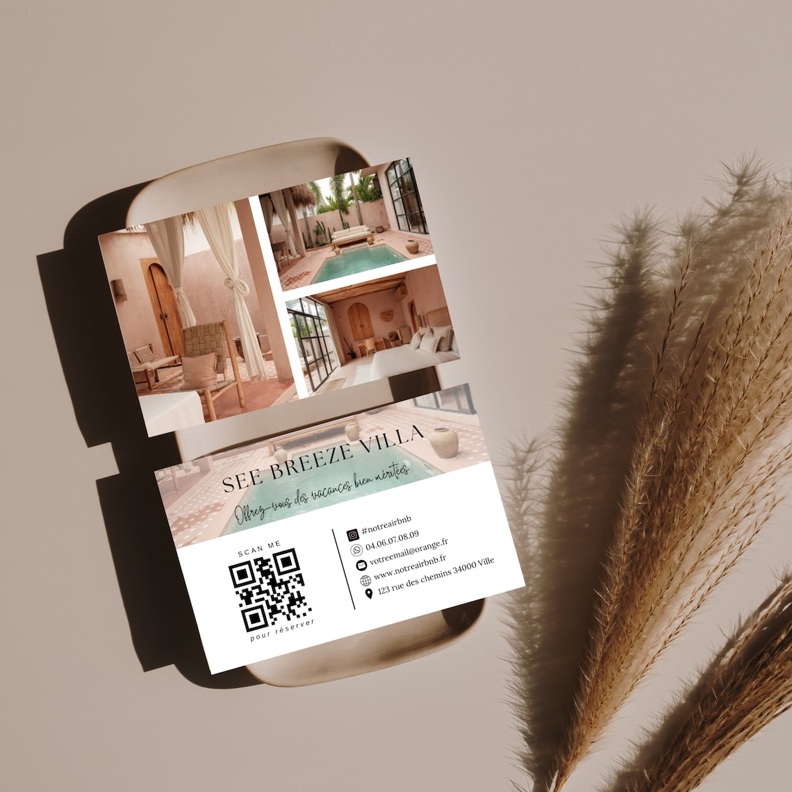 AIRBNB Carte de visite Airbnb location saisonnière avec emplacement QR code, pour une