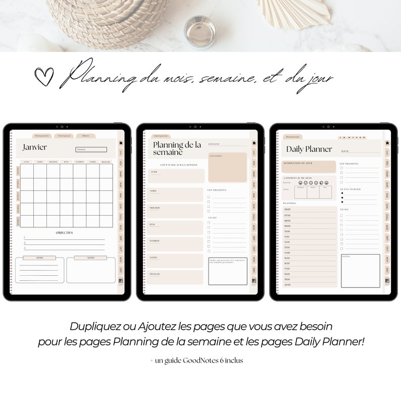 Planner digital 2024 en français Planificateur numérique 50 pages avec des liens hypertextes pour GoodNotes ou autres applications Pdf image 5